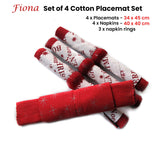 Set of 4 Fiona Cotton Placemats with Napkins and Napkin Rings Red White - Front View