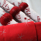 Set of 4 Fiona Cotton Placemats with Napkins and Napkin Rings Red White - Side View