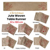 Taupe Christmas Jute Woven Table Runner - 33 x 180cm Holiday Cheer - Front View
