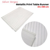 Silver Stripes Cotton Metallic Print Table Runner 33 x 180 cm - Front View