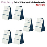 Set of 12 Rosa Navy Cotton Rich Terry Tea Towels - Front View