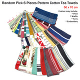 Random Pick Set of 6 100% Cotton Pattern Tea Towels - 50 x 70 cm - Front View