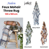 J Elliot Home Aiden Sand Multi Faux Mohair Throw Rug with Fringe 130 x 160cm - Front View