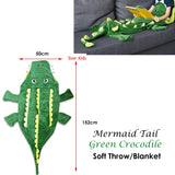 Mermaid Tail Crocodile Green Soft Blanket Throw - Front View