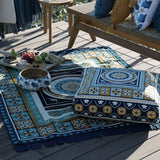 J Elliot Home Kasbah Luxury Fringe Throw 130 x 160cm Blue - Side View