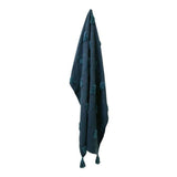 J Elliot Home Quinn 100% Cotton Textured Throw with Tassels - Indigo & Majolica, 130 x 160 cm - Side View