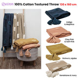 J Elliot Home Quinn 100% Cotton Textured Throw with Tassels - Indigo & Majolica, 130 x 160 cm - Top-Down View
