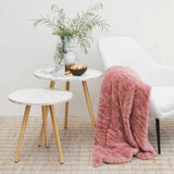 J Elliot Home Rita Dusty Peach Faux Mohair Throw Rug 130 x 160cm - Top-Down View
