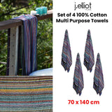 J Elliot Home Set of 4 100% Cotton Multi Purpose Towels 70 x 140 cm - Front View