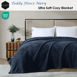 Ardor Teddy Navy Ultra Soft Cozy Fleece Blanket Queen - Front View