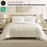 Ardor Avalon Cream 3 Pcs Velvet Comforter Set with Sherpa Reverse Queen/King - Front View