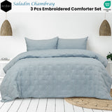 Ardor Saladin Chambray 3 Pcs Embroidered Comforter Set Queen/King - Front View