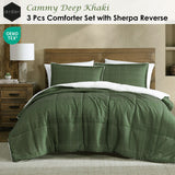 Ardor 3 Pcs Cammy Deep Khaki Comforter Set with Sherpa Reverse Queen/King - Front View