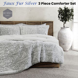 Ardor Faux Fur Silver 3 Piece Comforter Set Single/Double - Front View