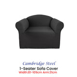 Elan Cambridge Extra-stretch Couch Cover Steel One Seater Steel - Front View
