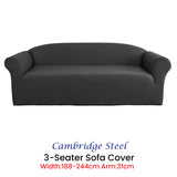 Elan Cambridge Extra-stretch Couch Cover Steel Three Seater Steel - Front View