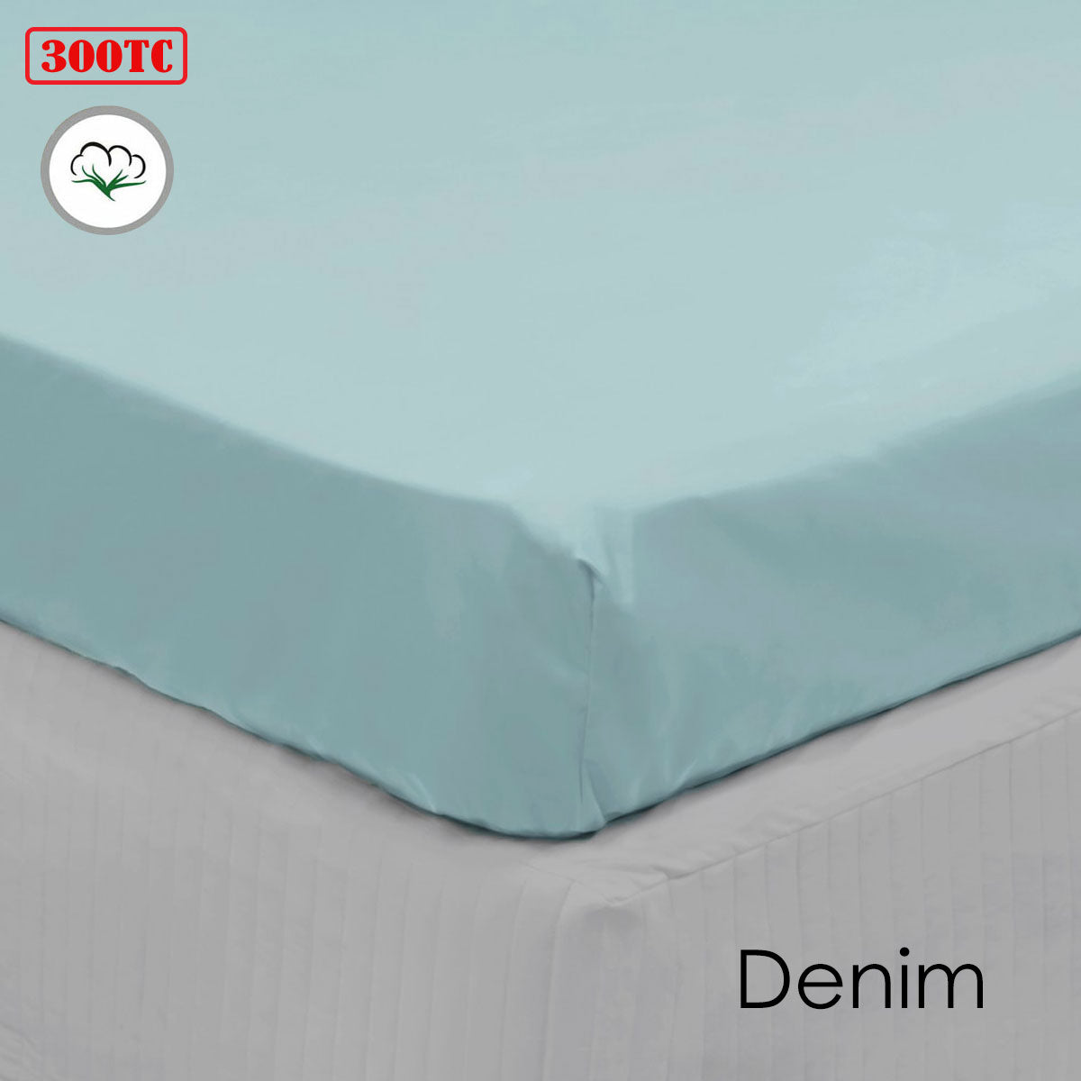 Luxury 300TC Cotton Fitted Sheet for Long Single Bed - Denim