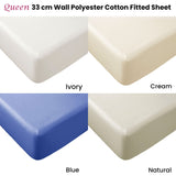 Essentially Home Living Polyester Cotton Fitted Sheet 33cm Wall Queen Ivory - Front View