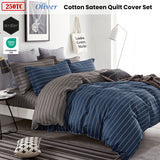 Ardor 250TC Navy & Charcoal Striped Cotton Sateen Quilt Cover Set - King Size - Front View