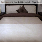 Essentially Home Living Chocolate 3 Tone Quilt Cover Set + Fitted Sheet Double - Front View
