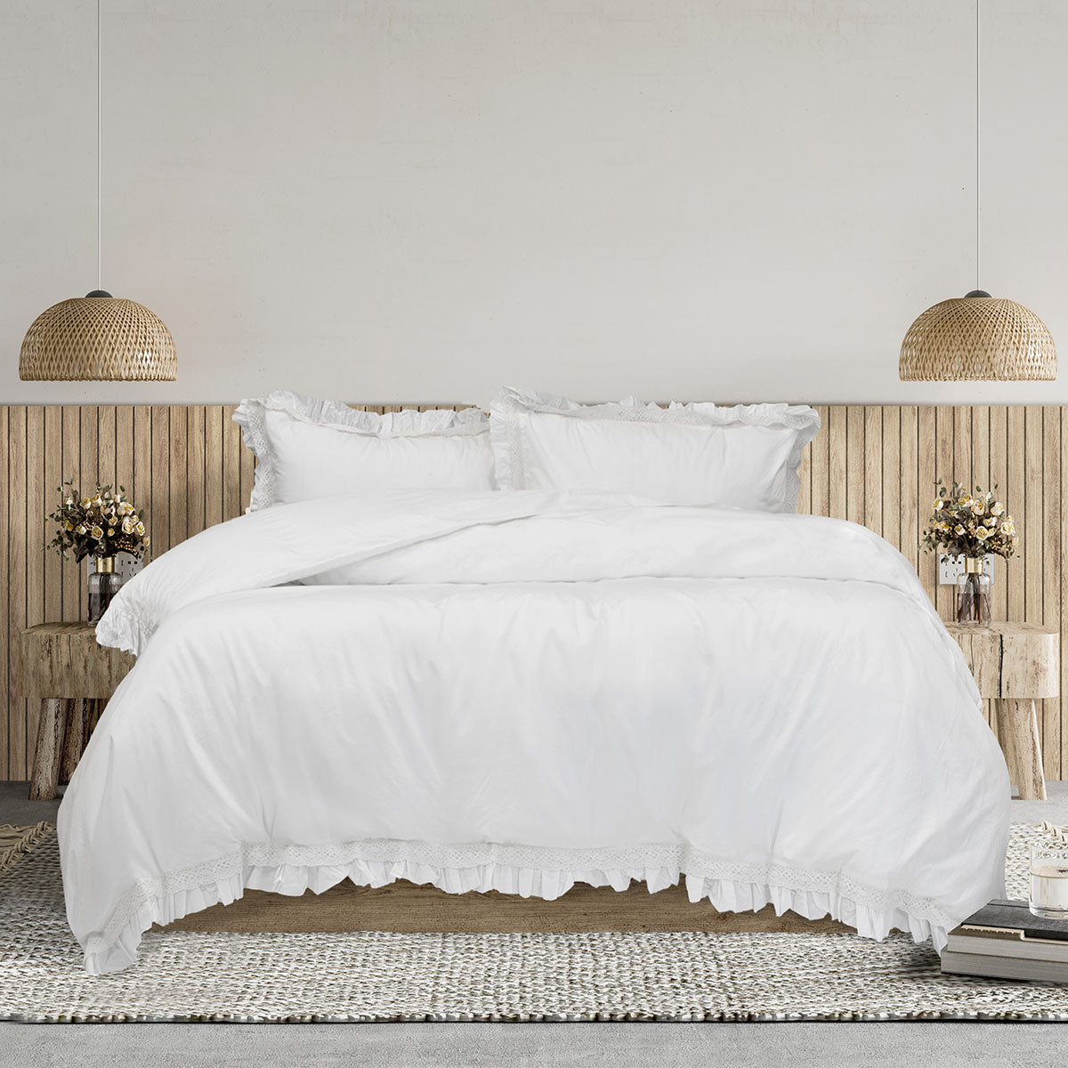 Algodon Adele White Cotton Ruffle Quilt Cover Set King