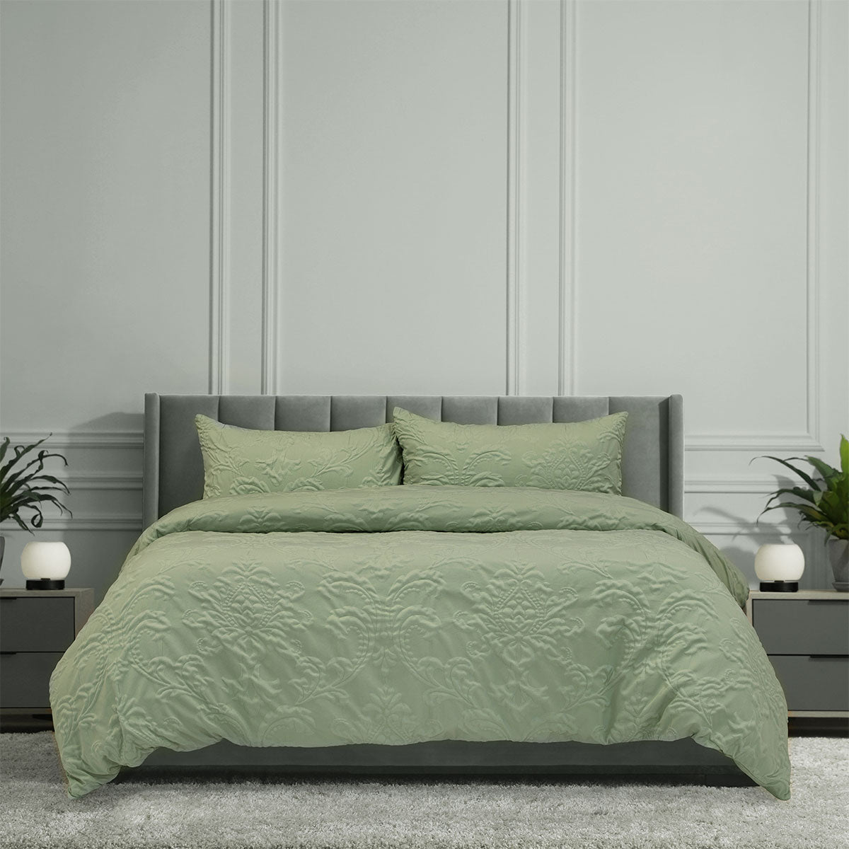 Ardor Adeline Sage Jacquard Damask Quilt Cover Set King