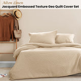 Ardor Alton Linen Jacquard Embossed Texture Geo Quilt Cover Set King - Front View