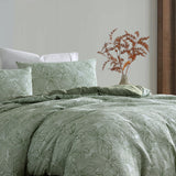 Ardor Avena Green Textured Floral Jacquard Quilt Cover Set Queen - Side View