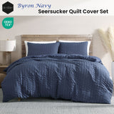 Ardor Byron Navy Seersucker Quilt Cover Set King - Front View