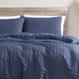 Ardor Byron Navy Seersucker Quilt Cover Set King - Top-Down View