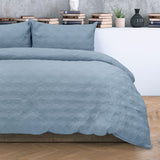 Ardor Carter Mineral Blue Embossed Vintage Washed Geometric Quilt Cover Set King - Side View