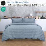 Ardor Carter Mineral Blue Embossed Vintage Washed Geometric Quilt Cover Set Queen - Front View