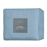 Ardor Carter Mineral Blue Embossed Vintage Washed Geometric Quilt Cover Set Queen - 45-Degree Angle