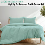 Ardor Eddison Bluestone Light Quilted Embossed Quilt Cover Set King - Front View
