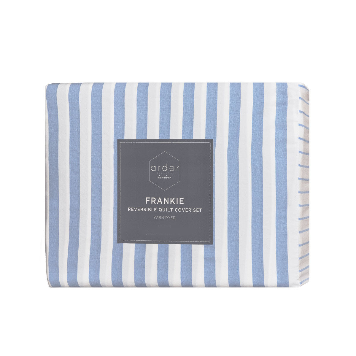 Ardor Frankie Blue Stripe Yarn Dyed Reversible Quilt Cover Set Queen