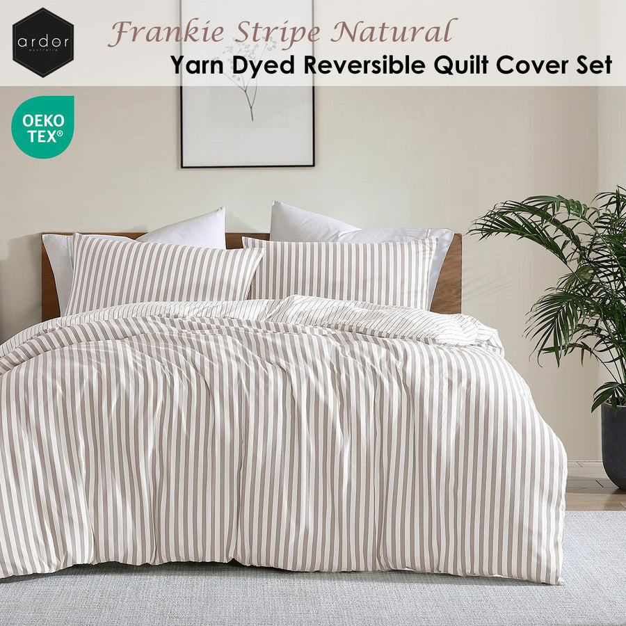 Ardor Frankie Natural Stripe Yarn Dyed Reversible Quilt Cover Set King