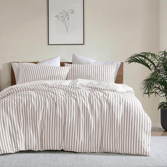 Ardor Frankie Natural Stripe Yarn Dyed Reversible Quilt Cover Set Queen