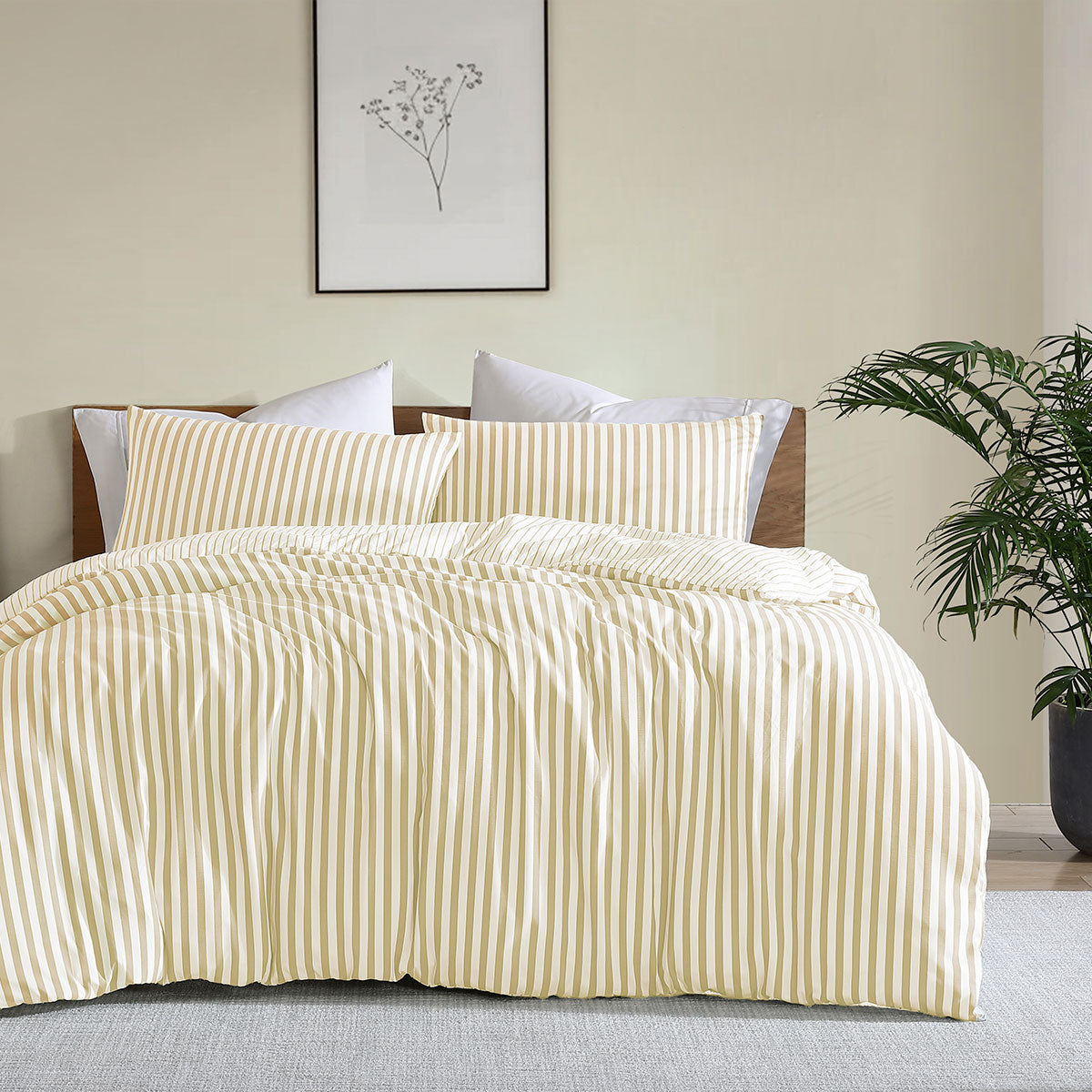 Ardor Frankie Yellow Stripe Yarn Dyed Reversible Quilt Cover Set Queen