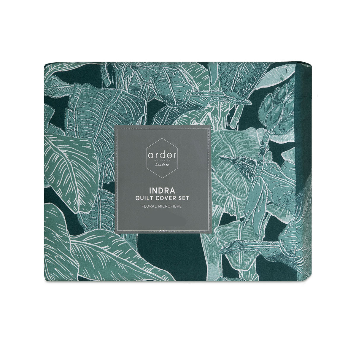 Ardor Indra Teal Palm Leaf Printed Quilt Cover Set Queen