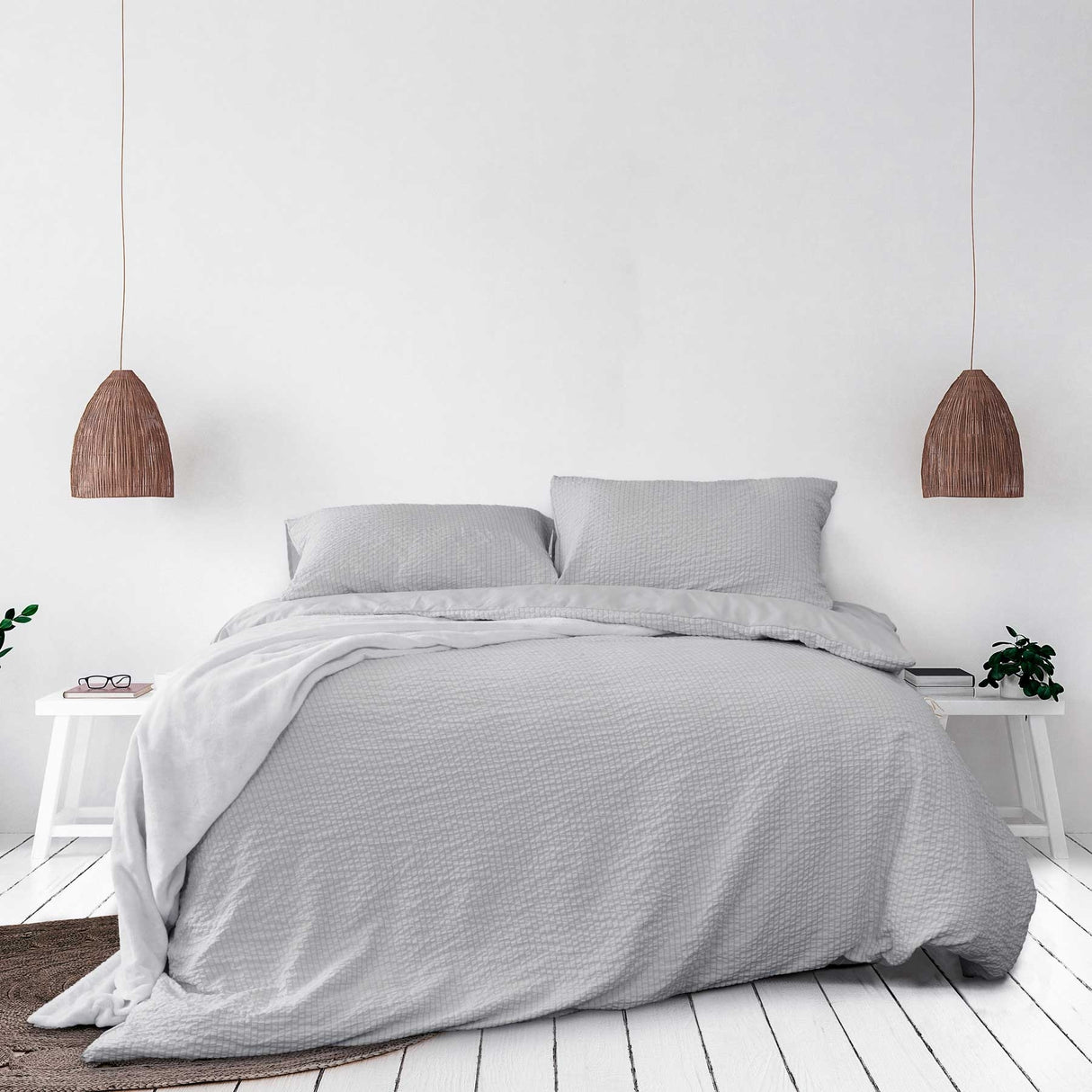 Ingrid Silver Striped Seersucker Quilt Cover Set - Double Size by Ardor