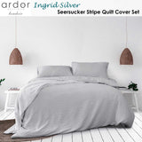 Ingrid Silver Striped Seersucker Quilt Cover Set - Double Size by Ardor - Front View