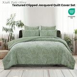 Ardor Kiah Pale Olive Textured Clipped Jacquard Quilt Cover Set King - Front View