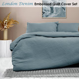 Ardor London Denim Embossed Quilt Cover Set Queen - Front View