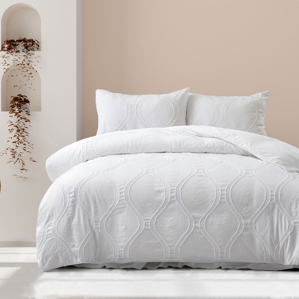 Ardor Lucy White Elegant Tufted Quilt Cover Set - Double Size