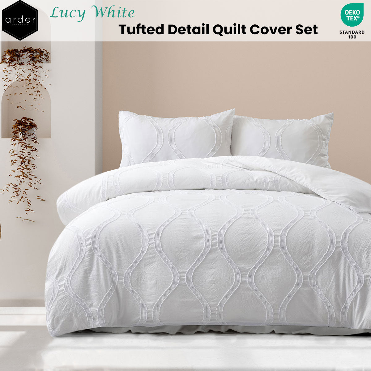 Ardor Lucy White Elegant Tufted Quilt Cover Set - Double Size