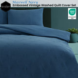 Ardor Maxwell Navy Embossed Vintage Washed Quilt Cover Set King - Front View