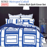 Retro Home 250TC Cotton Rich Metropol Cobalt Quilt Cover Set Queen - Front View