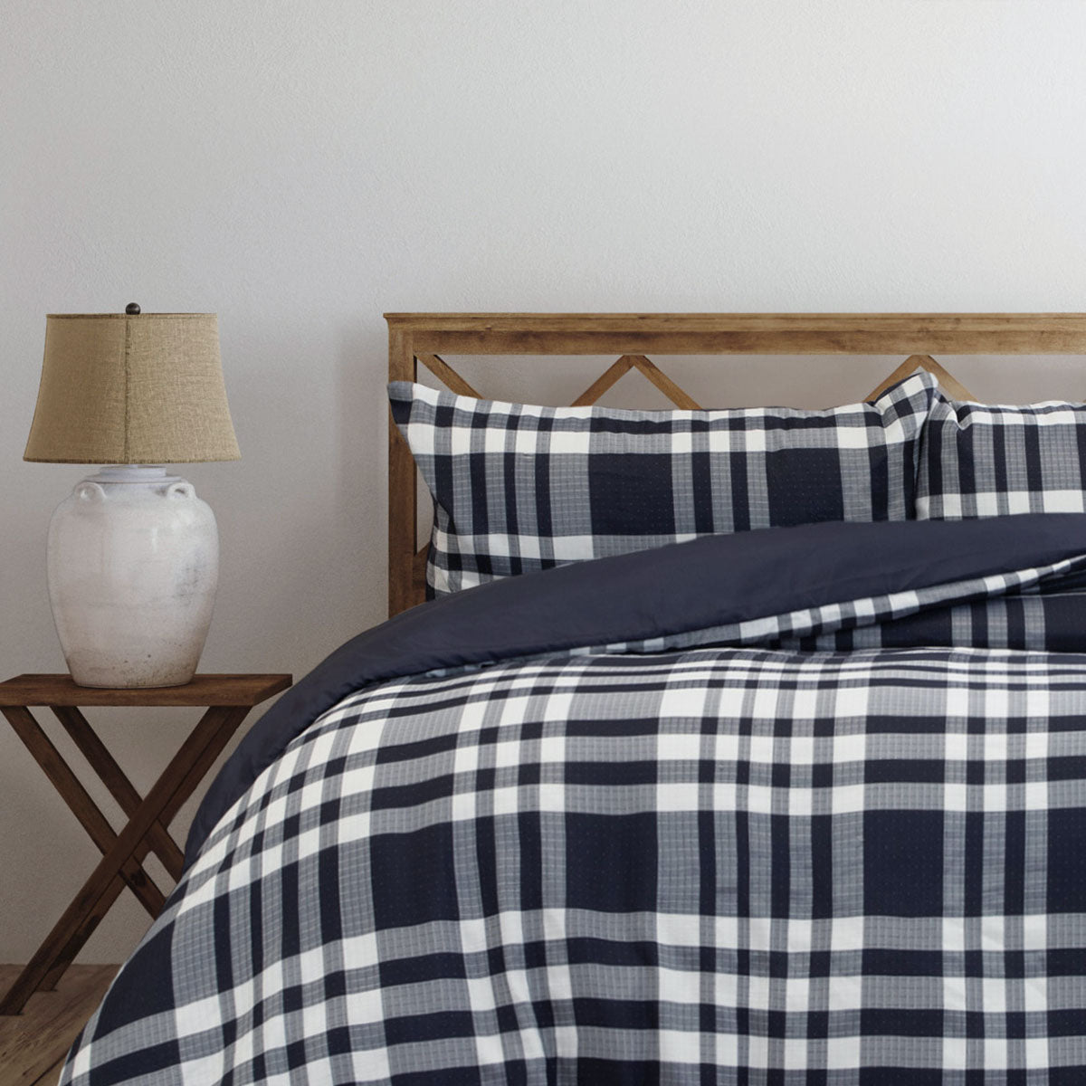 Ardor Ronan Navy Plaid Jacquard Quilt Cover Set Queen