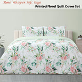 Ardor Rose Whisper Soft Sage Printed Floral Quilt Cover Set King - Front View