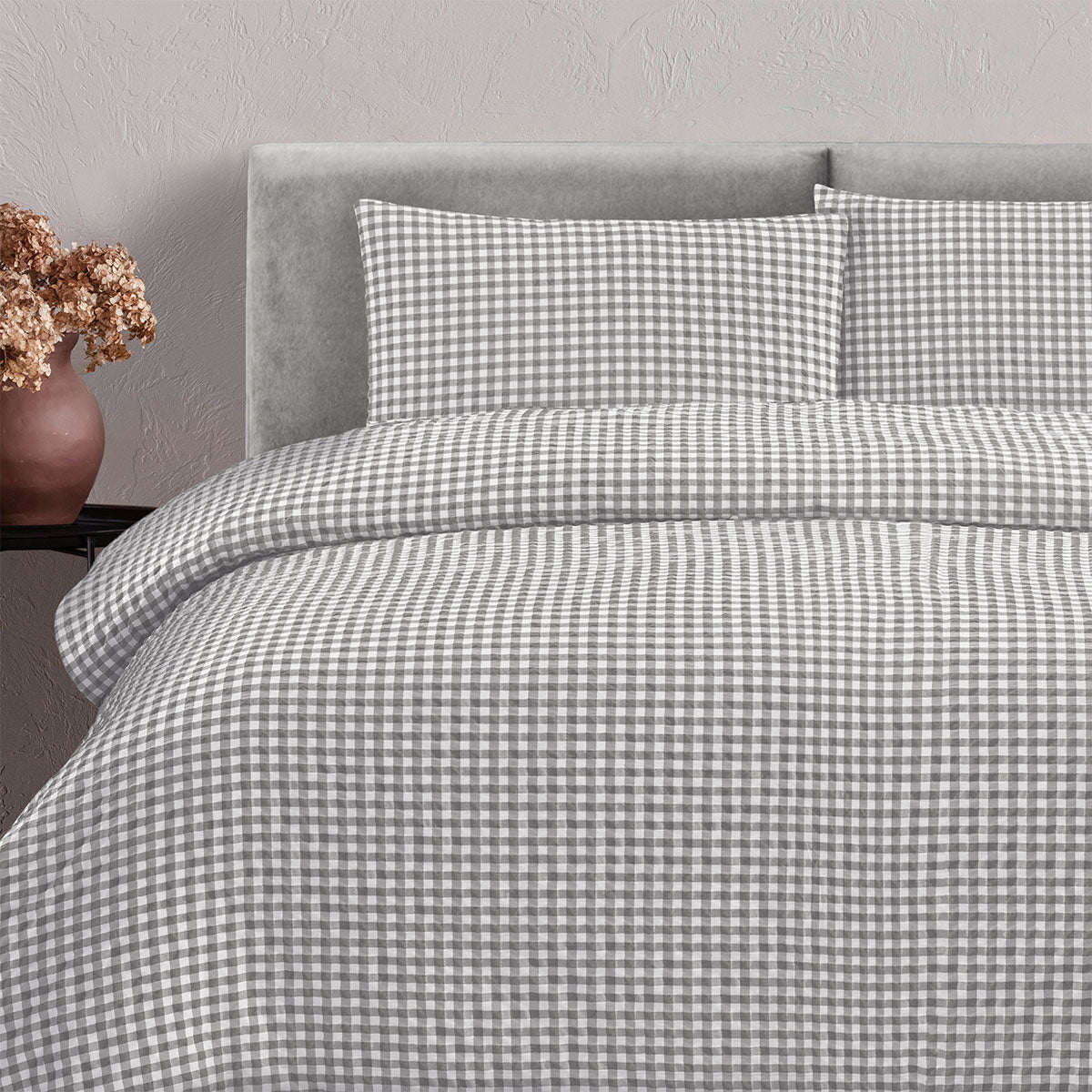 Ardor Rowe Grey Textured Seersucker Quilt Cover Set King